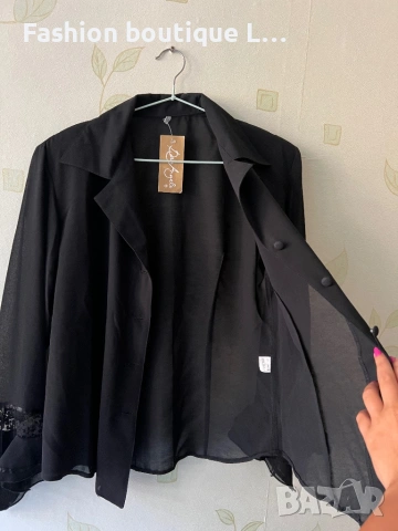 Нова с етикета черна ефирна риза с дантелен акцент на китките 🖤 Размери M , L , XL и XXL 🖤, снимка 6 - Ризи - 54621542
