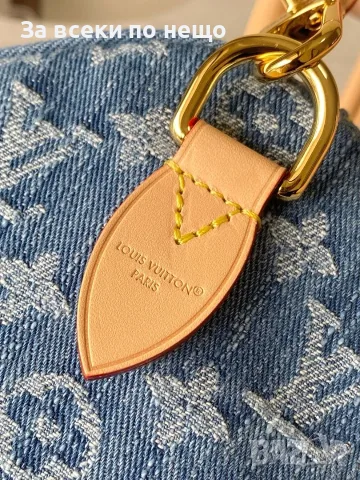 LV/Speedy Bandoulière 30/Denim Blue Дамска Синя Чанта Monogram Деним Плат С Естествена Кожа К. ch54, снимка 3 - Чанти - 55418894