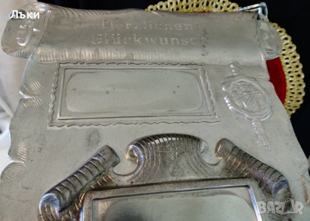 Калаено пано Поздравление за калаена сватба,гравиране,снимка. , снимка 5 - Антикварни и старинни предмети - 54167463