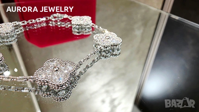Van Cleef & Arpels VCA 5 Motifs Silver Diamonds Vintage Alhambra Дамска Гривна, снимка 3 - Гривни - 54423350