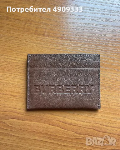 Кожено портмоне тип card holder, Burberry, тъмно кафяво, снимка 2 - Портфейли, портмонета - 55556028