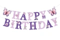 Happy birthday пеперуди пеперуда лилав картонен банер надпис декор за рожден ден парти украса декор, снимка 6