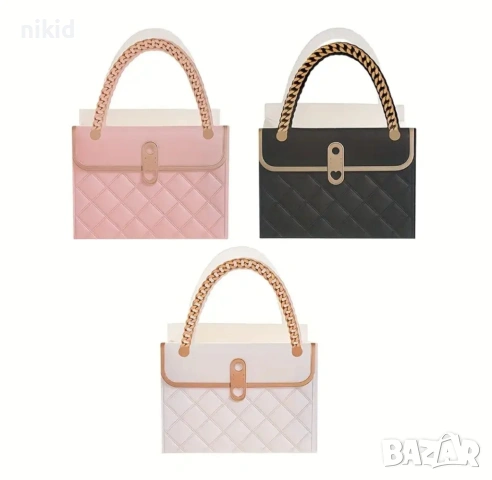 Подаръчна кутия тип дамска чанта за цветя картонена подарък аранжиране, снимка 11 - Други - 48170653