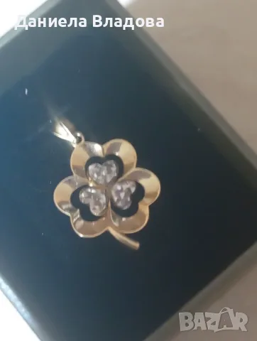 Златна висулка Детелина, снимка 3 - Колиета, медальони, синджири - 55650947