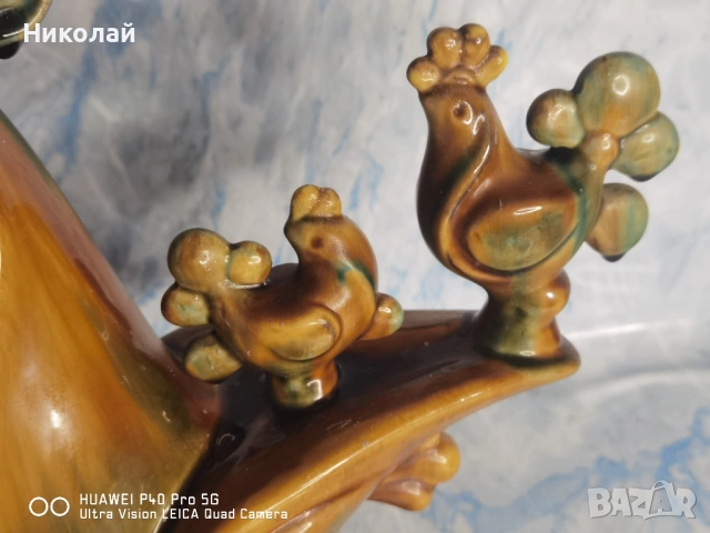 Стара Съветска Керамична Фигура ЗИК Конаково Кокошка с Пиленца, снимка 2 - Антикварни и старинни предмети - 54387783