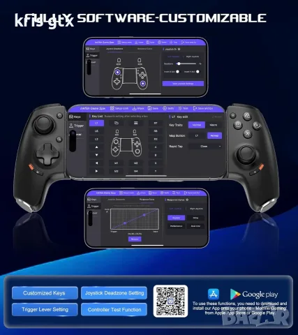arVin Mobile Gaming Controller за Android и iPhone USB-C безжичен телефонен контролер с Hall Effect , снимка 4 - Слушалки, hands-free - 55378381