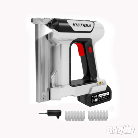 Акумулаторен такер Kistrba 2 в 1 скоби и пирони 800W 4.0Ah батерии