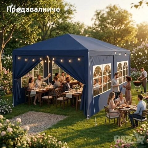 Градинска шатра 3x6 м водоустойчива - Парти палатка с 6 странични панела, прозорци и UV защита, снимка 3 - Градински мебели, декорация  - 54800108