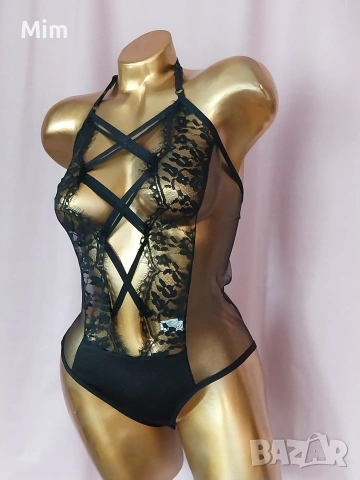 S Черно дантелено боди , снимка 7 - Бельо - 54249121