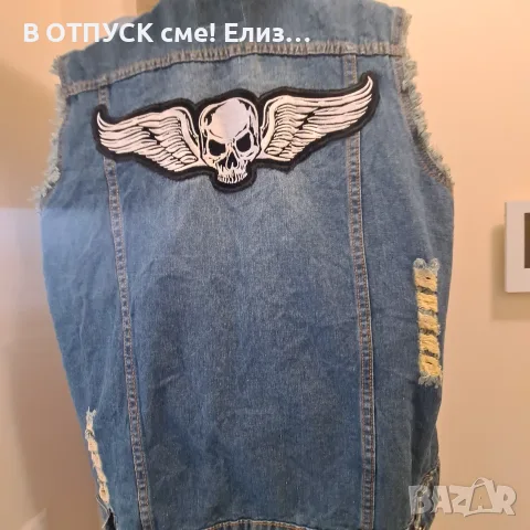Дънков BIKER FOR LIFE байкър.мотор, рокерски елек с нашивки , снимка 4 - Якета - 55327210