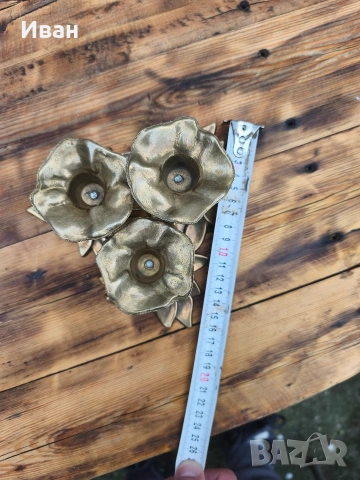 Троен месингов свещник , снимка 11 - Антикварни и старинни предмети - 54103638