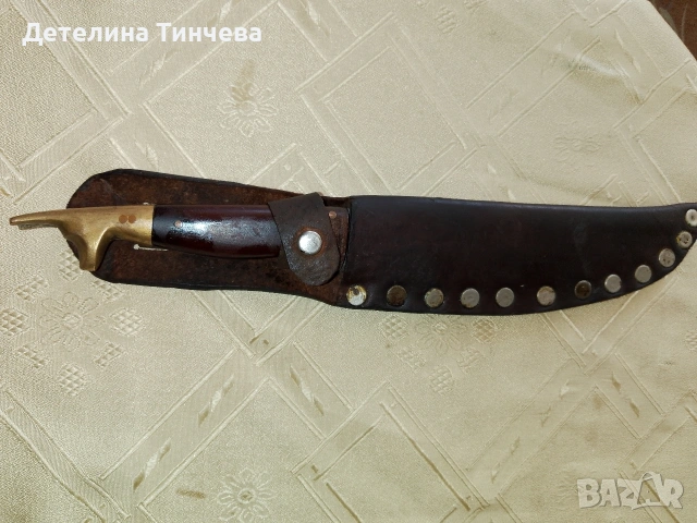 Стар нож с куче, снимка 2 - Антикварни и старинни предмети - 55077211