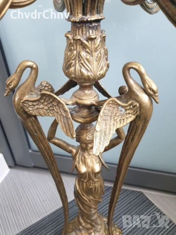 Франция 19ти век/58см-5кг/голям стар настолен бароков бронзов свещник, снимка 4 - Декорация за дома - 54166122