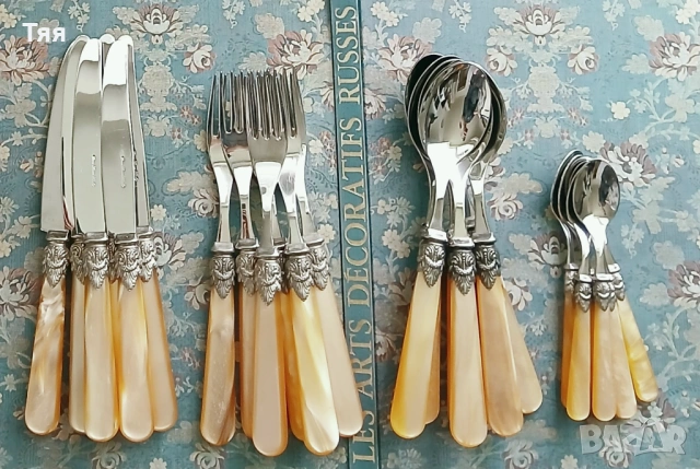 Комплект прибори за хранене с посребрени елементи 