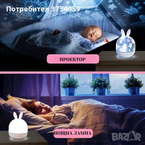 Очарователна нощна лампа и проектор 2 в 1, снимка 5 - Детски нощни лампи - 55201999