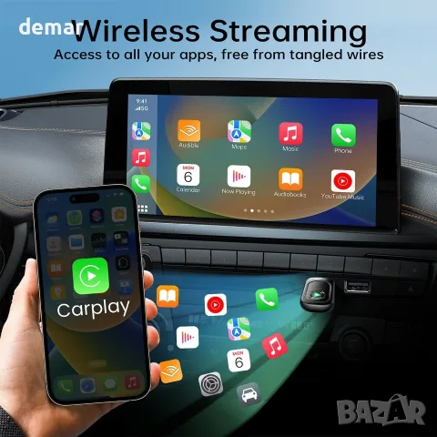 Wi‑Fi/Bluetooth CarPlay адаптер (wireless), SAРPLAY – Plug & Play, снимка 4 - Аксесоари и консумативи - 55664058