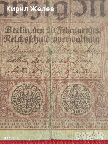 Две райхбанкноти 1 000 марки 1910г. 20 марки 1918г. Германия редки за КОЛЕКЦИЯ 14738, снимка 12 - Нумизматика и бонистика - 54898268