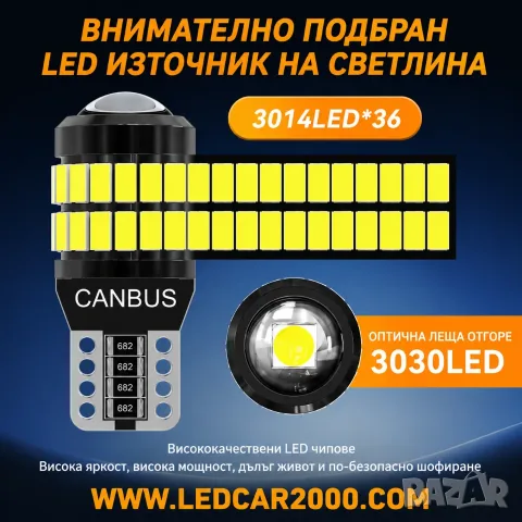 T10 W5W LED CANBUS V2 36+1 SMD 6000K – Комплект 2 броя – 8 €, снимка 3 - Аксесоари и консумативи - 55360529