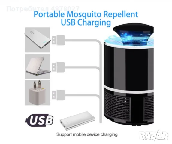 LED лампа против комари с USB захранване / Цвят: Черен / 5V, снимка 4 - Други стоки за дома - 55536436