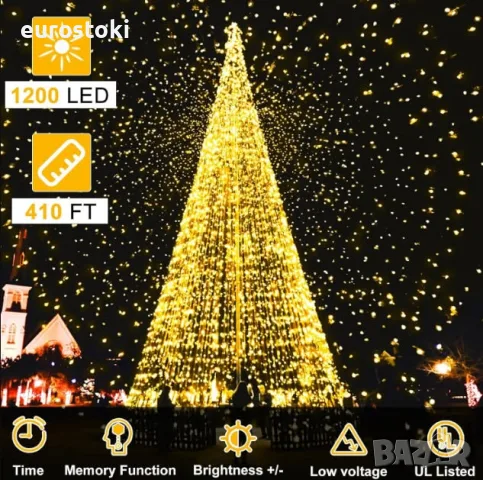 Външен LED гирлянд FLVOECN, 120 метра, 1200LED лампички, водоустойчиви коледни светлини, снимка 5 - Други - 55332026