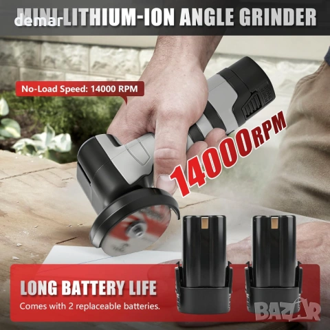 Комплект безжичен мини ъглошлайф с 2 батерии 2000mAh, 20 броя дискове, снимка 4 - Ъглошлайфи - 54026320