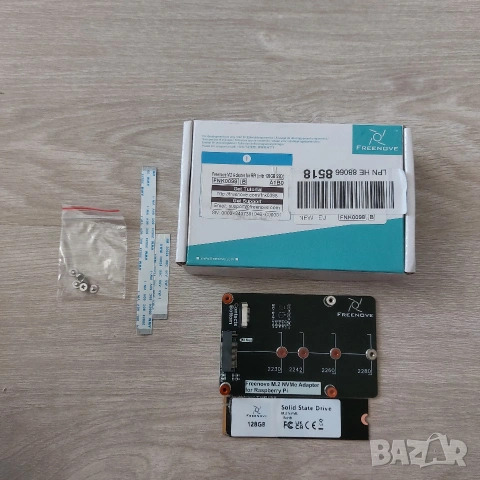 Чисто нов M.2 NVMe SSD Адаптер Freenove за Raspberry Pi 5 + 128GB SSD диск (Пълен КИТ)