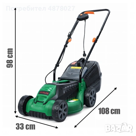 Електрическа косачка за трева 1600W – Лека и мощна, 32 см ширина, 30L кош, 3 нива на косене, снимка 8 - Градинска техника - 55221220