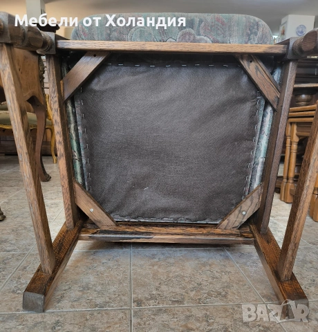 Класическо дъбово кресло с дамаска, снимка 7 - Дивани и мека мебел - 55233507
