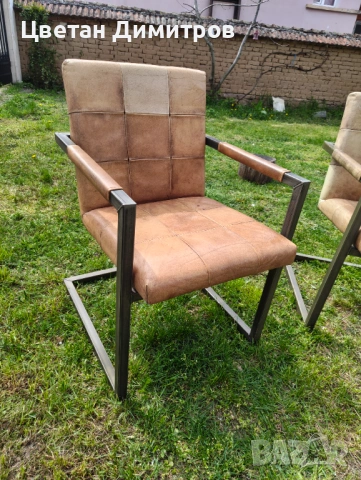 Конзолен трапезен стол в ретро индустриален стил, изработен от естествена кожа и метал. , снимка 10 - Столове - 54179904