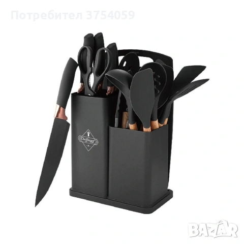Кухненски комплект от 19 части Cheffinger KSUT01 - ножове, силиконови прибори, поставка и дъска , снимка 7 - Прибори за хранене, готвене и сервиране - 55185168
