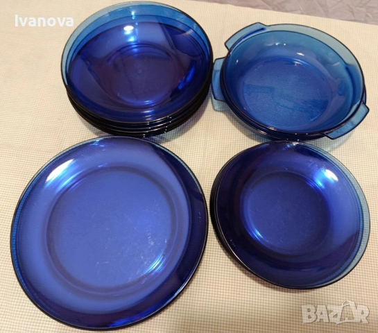 Стъклен сервиз за хранене кобалтово синьо SM BRAZIL, снимка 4 - Сервизи - 54232229