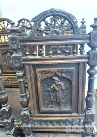 Антикварни Бретонски резбовани столове, над 100 годишни, снимка 9 - Антикварни и старинни предмети - 54139960