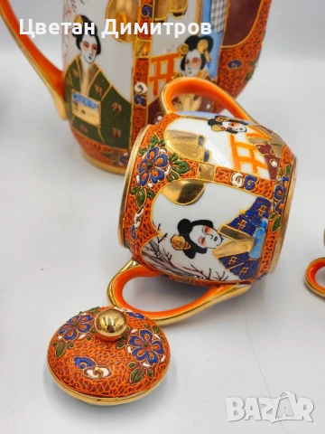 Satsuma Japan японски порцеланов сервиз за кафе,  „Lithophane Geisha“, снимка 13 - Сервизи - 54374782