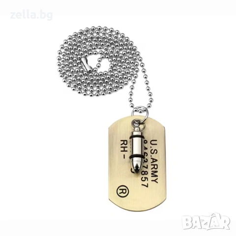 Мъжки военен комплект Dog Tag с жетон и висулка куршум – Неръждаема стомана 10215, снимка 7 - Тениски - 54660969