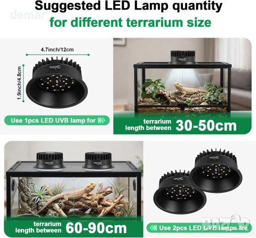 LED UVB осветление за терариум Hygger Zoo с таймер (UVA/UVB/Night mode), снимка 3 - Терариуми и оборудване - 55219927