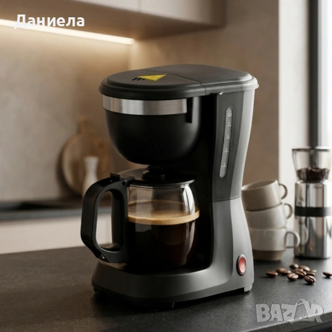 Компактна черна кафеварка 600W – 0.6L, поддържане на топлина и антикапкова система, снимка 3 - Кафемашини - 54286590