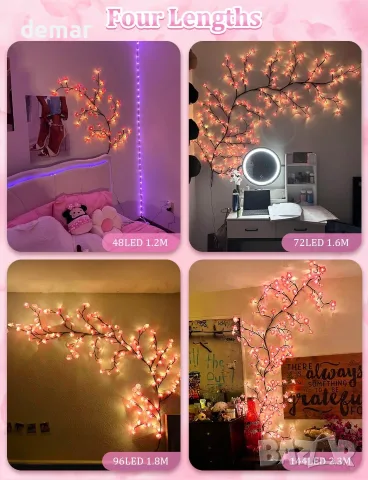 LED лампи за стена - клонки с черешов цвят, 8 режима, 144 LED, дистанционно, 2,3 м, снимка 6 - Декорация за дома - 55622120