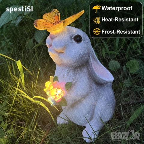 Соларна лампа зайче за градина / Светеща градинска фигура - 22 см - КОД 4996, снимка 2 - Соларни лампи - 54150400