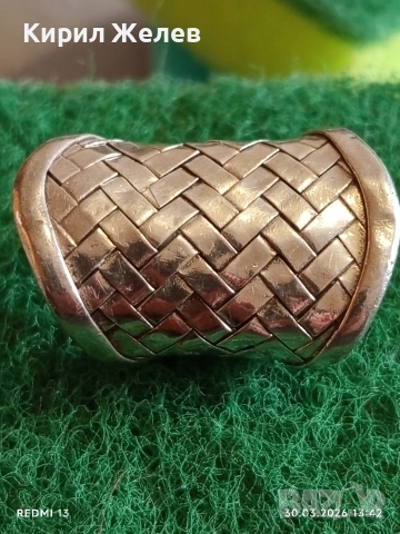 Сребърен пръстен широка плетена халка майсторска ръчна изработка 26056, снимка 3 - Пръстени - 54025898