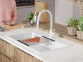 Бяла кухненска гранитна мивка Осло 90 XXL Top 880 x 500 мм, снимка 8