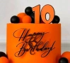Черен Надпис Happy Birthday страничен пластмасов топер украса торта рожден ден фронтален отпред, снимка 2