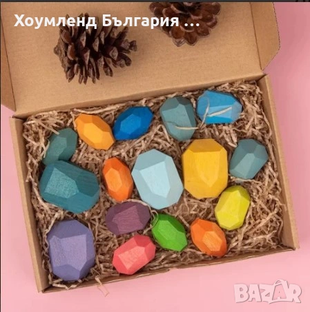 Детски контруктор Камъни/дървени блокове – 16 бр, снимка 2 - Образователни игри - 54428311
