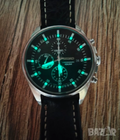 Seiko chronograph в добро състояние 43мм, 100м водоустойчивост, бартер, снимка 2 - Мъжки - 54661388