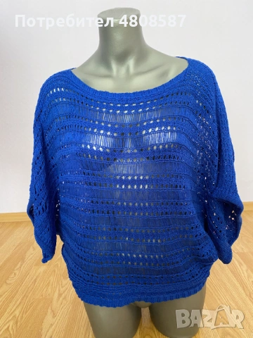 Дамска синя плетена блуза, снимка 2 - Блузи с дълъг ръкав и пуловери - 54358946