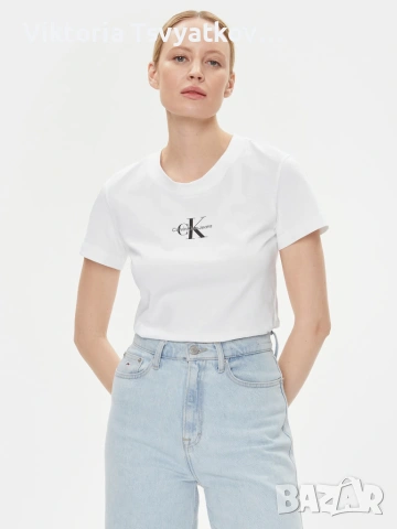 2 тениски Calvin Klein Jeans - Monologo, Slim Fit (черна и бяла), снимка 7 - Тениски - 55211959