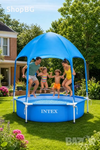 Басейн с UV-козирка и вграден пръскач INTEX Metal Frame, снимка 2 - Басейни и аксесоари - 54853087