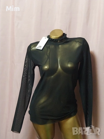 XL Черна блуза с дълъг ръкав от прозрачен еластичен тюл , снимка 4 - Корсети, бюстиета, топове - 54002935