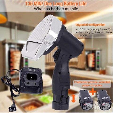 Професионален нож за дюнер кебап, с батерия, безжична, резачка за дюнер месо, машина за рязане , снимка 4 - Ножове - 54088201