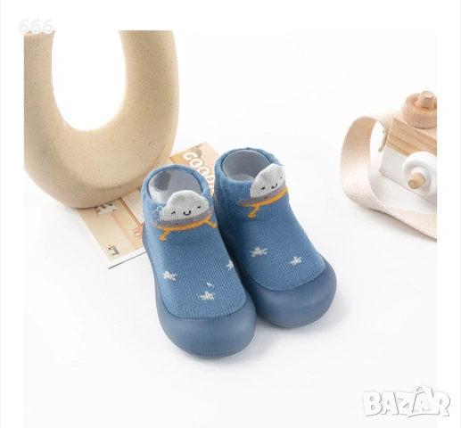 Бебешки чорапи, неплъзгащи се, еластични, сини, памук 14.5 см, снимка 4 - Други - 54132313