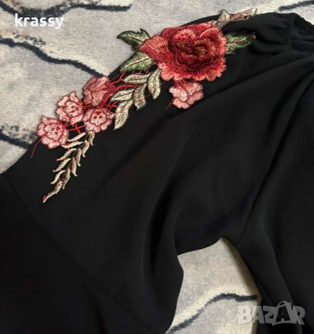 Голяма дамска блуза с голи рамене и бродерия (раьмер 3ХЛ), снимка 2 - Блузи с дълъг ръкав и пуловери - 53996989